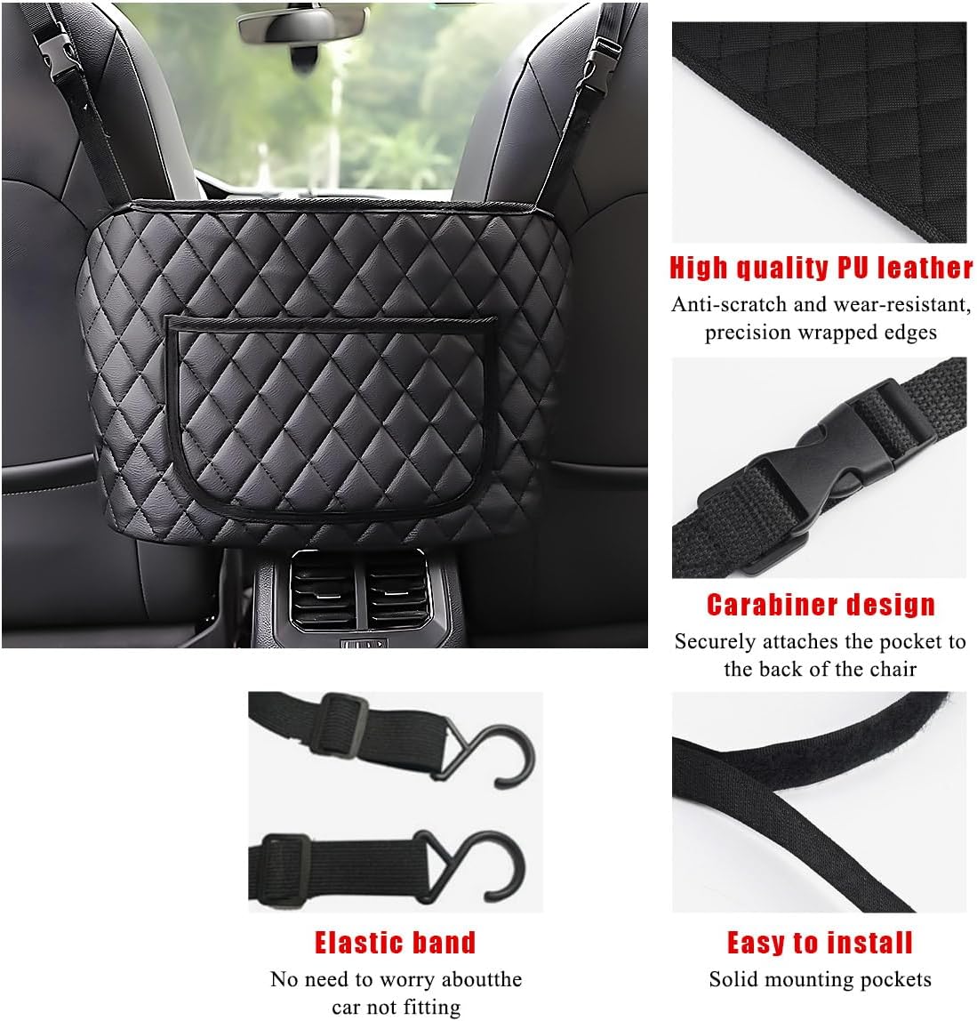 Car Handbag Holder Between Seats, Leather Large Capacity Front Seat Handbag Storage Organizer, Automotive Interior Storage Pocket for Cell Phone Document, Car Accessories
