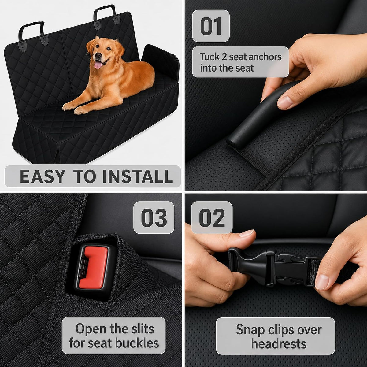 Back Seat Cover for Dogs, 600D Waterproof Split Bench Car Seat Protector
