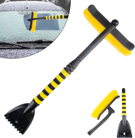 ecocstm 25.5" Car Snow Brush and Detachable Ice Scraper, Snow Shovel for Car Window with Foam Grip and 360° Pivoting Brush Head, Snow Shovel for Car Window, Winter Accessories for Cars, Trucks, SUVs