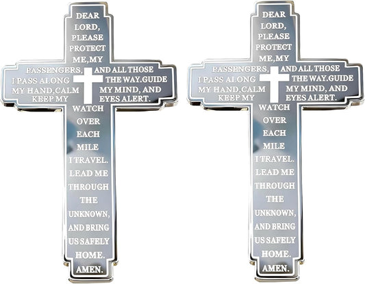 2 Pack Drive Safe Visor Clip for Car, Christian Cross Car Accessory, Religious Cross Visor Ornament for Drivers, Spiritual Car Charm Gift Idea, Silver
