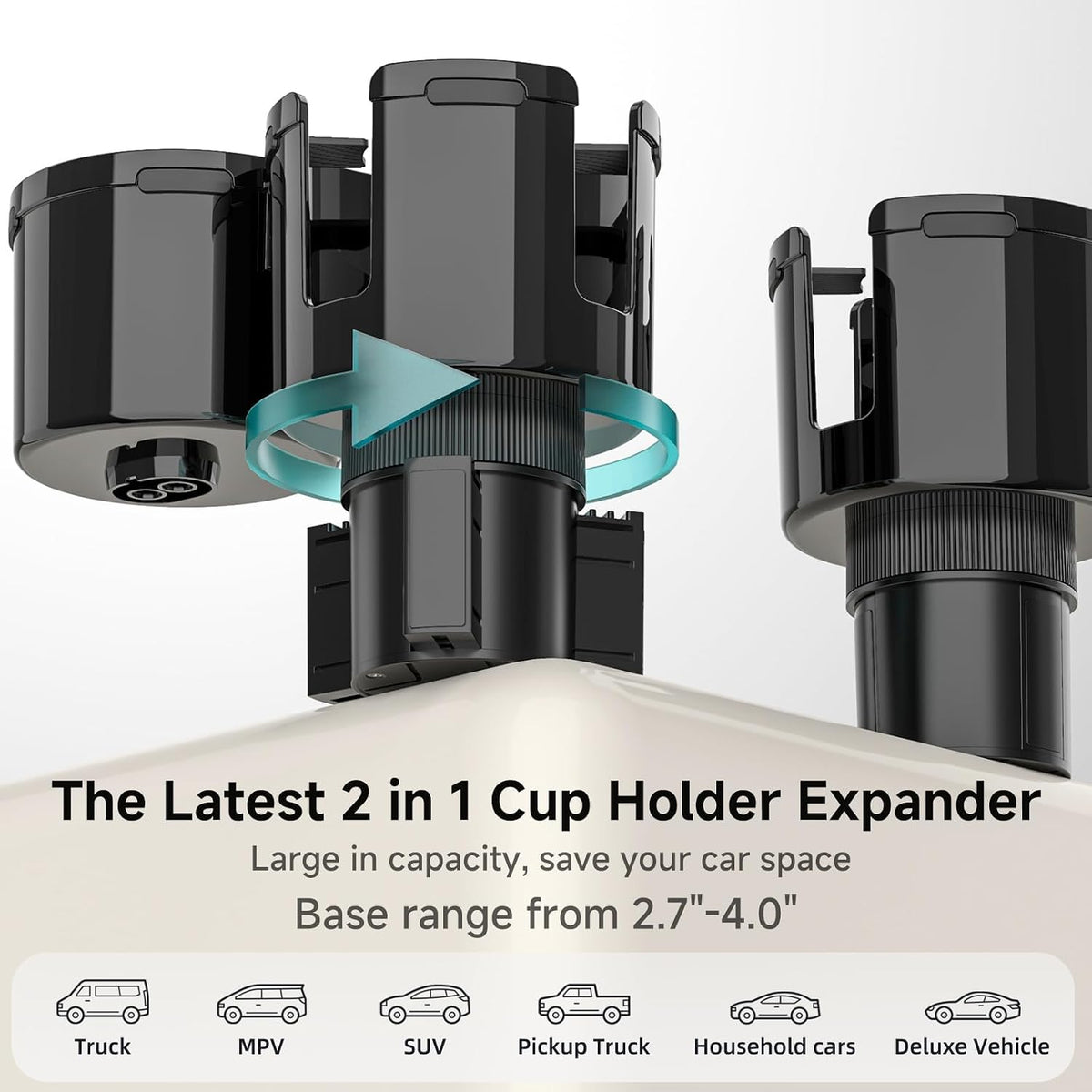 TYKOR Car Cup Holder Expander, 2 in 1 Adapter with Expandable Base
