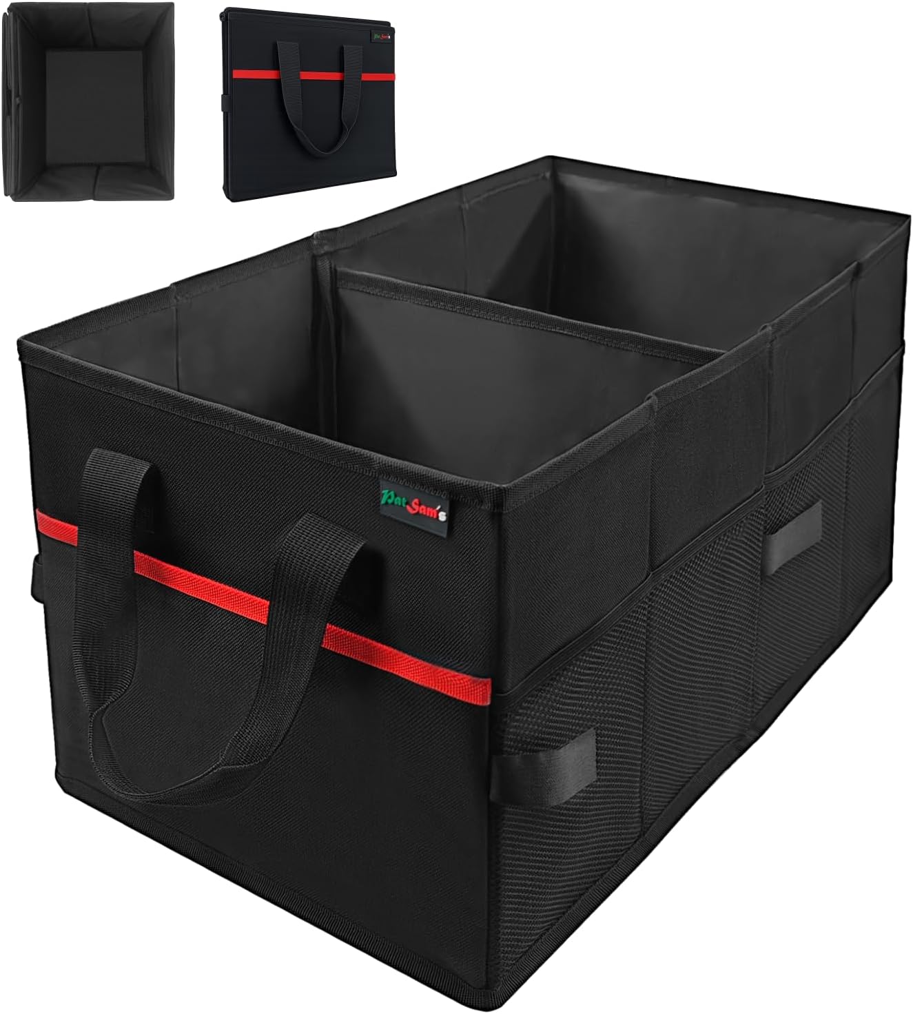 PAT SAM'S Car Trunk Organizer for SUV, Foldable Collapsible Storage Organizer with Dividers, Non-Slip Waterproof 600D Oxford, Backseat & Trunk Storage for Groceries, Tools, Toys (Beige)