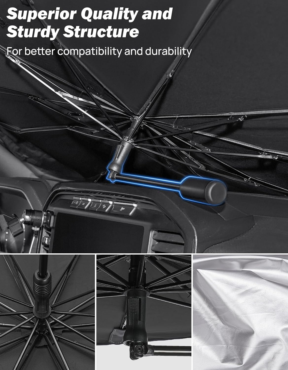 JOYTUTUS Windshield Sun Shade Umbrella, Fit for Ford 2015-2025 F150 F250 F350, with 360° Rotation Bendable Shaft, Titanium Silver Coating for UV Ray Block, Car Front Window Sun Shade Keep the Car Cool