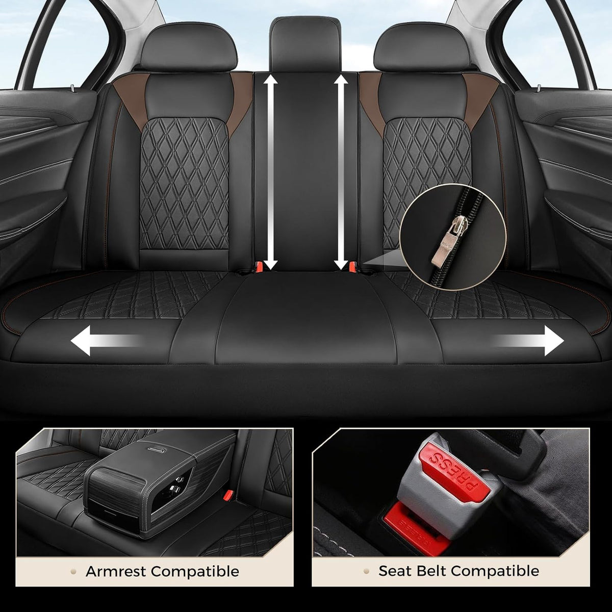 Coverado Leather Seat Covers, Front and Back Seat Covers for Cars, Waterproof Automotive Seat Covers Car Seat Protector Car Seat Cushion Universal Interior Truck Accessories Fit Most Cars Black&Coffee