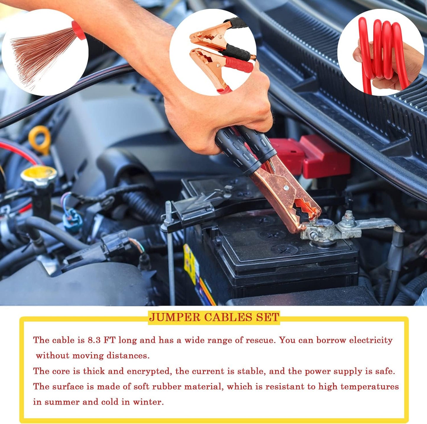 Emergency Roadside Kit with Jumper Cables Kit for Car, Safety Car Kits | Car Emergency Kit High Power Handheld Vacuum, Warning Triangle, Safety Hammer, Tow Rope, Gifts for New Drivers