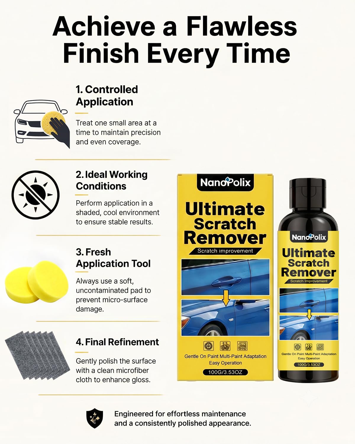 Ultimate Scratch Remover 100g with Cloth & Sponge for Cars