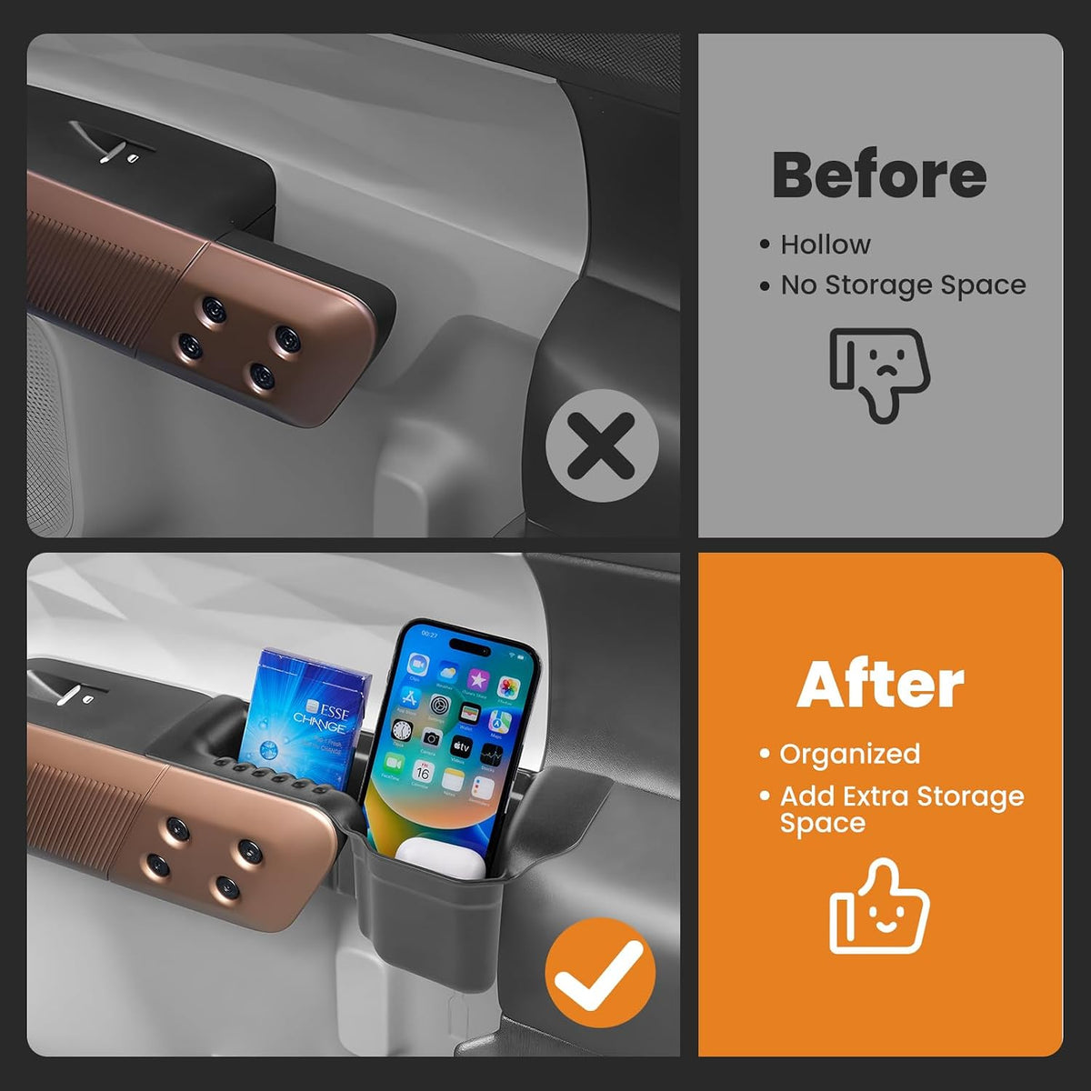 Canvcle Door Handle Storage Box for 2022-2025 2026 Ford Maverick Accessories, Front Rear Door Side Storage Insert Tray Organizer Grab Handle Pocket Container 4PCS