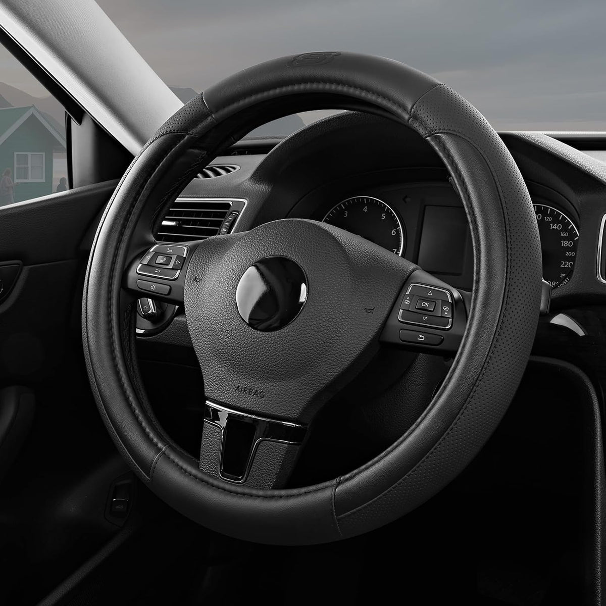 Skechers Steering Wheel Cover Memory Foam,Luxury Leather Steering Wheel Covers,Universal Anti-Slip Fit 14" 1/2-15" Car Wheel Cover for Stylish Car Decor Gifts Fit Suvs,Vans,Sedans,Car,Trucks,Black