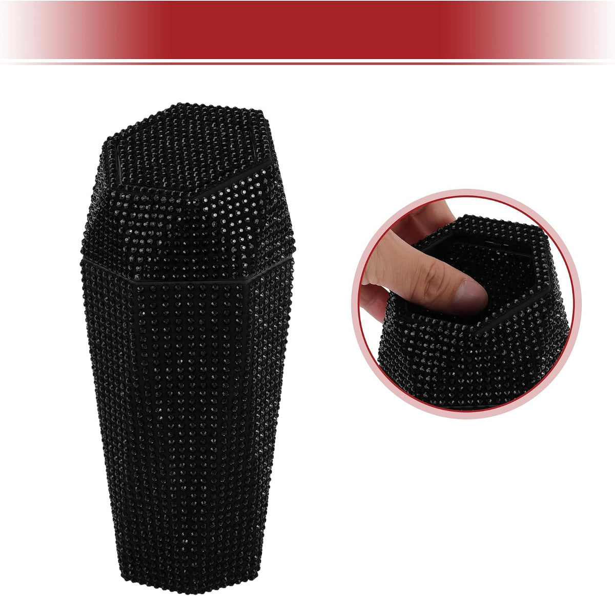 ACROPIX Car Trash Can Trash Bin Rhinestones Portable 3.5" Length 3.1" Width 7.9" Height Black Rhinestone Plastic