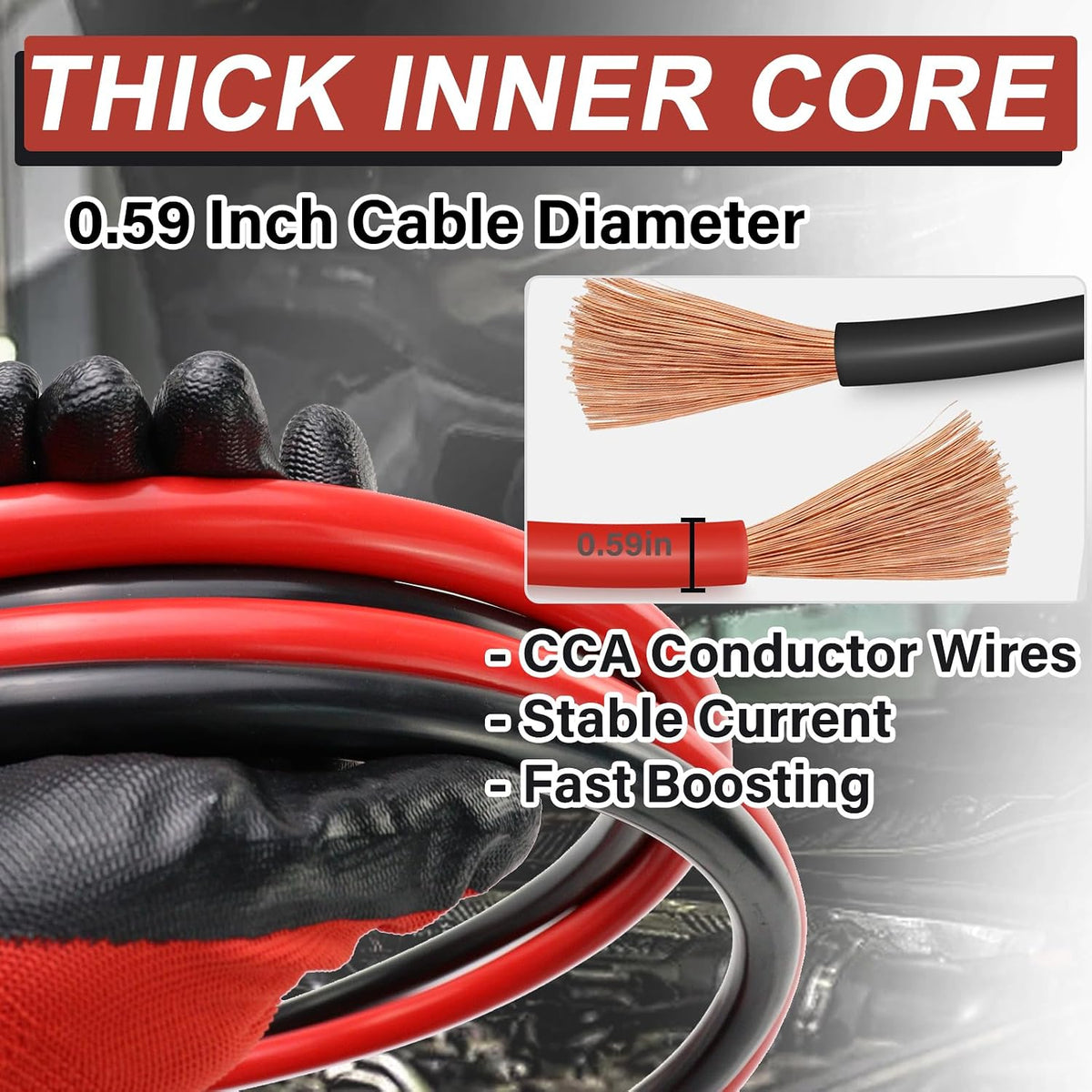 2/0 Gauge Jumper Cables, 20FT 5000A Heavy Duty Jumper Cable for Car Van Truck, Automotive Booster Cables for Jump Starting Dead & Weak Batteries，Transfers Higher Voltage Than 0, 2~12 Gauge