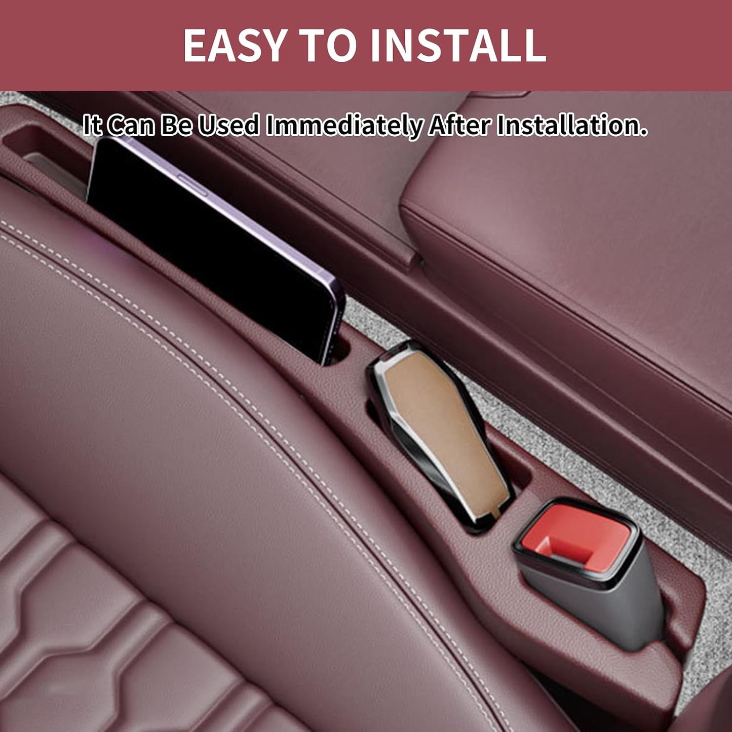 2PCS Car Seat Gap Filler Organizer,Multifunctional Car Gap Filler Organizer Storages Function,Universal Console Catcher Between Seats Cars Interior Accessories (Red)