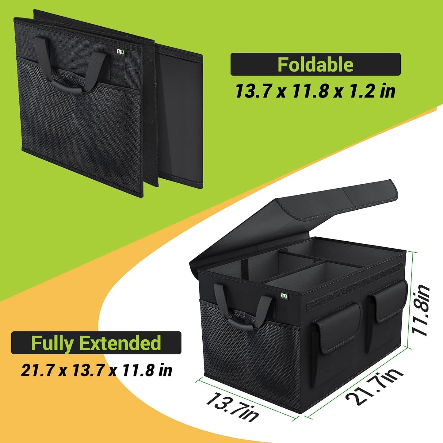 MIU COLOR Car Trunk Organizer for SUV,Expandable Large Capacity, Sturdy Cargo Trunk Storage Organizer, Non Slip Bottom, Black