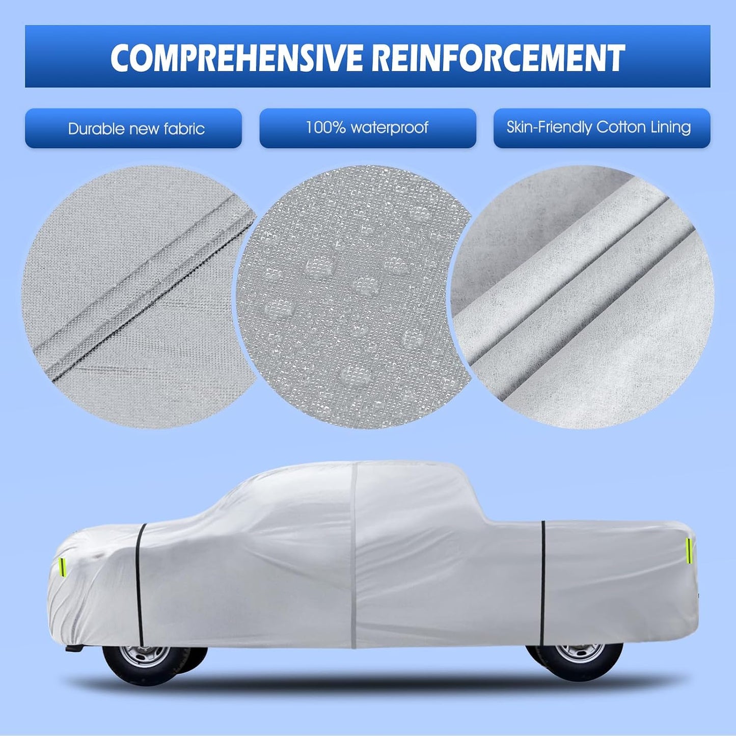 Truck Cover Waterproof All Weather, 6 Layers Pickup Cover Fit for Ford F150, Chevrolet Silverado 1500, Gmc Sierra, Ram 1500, Tundra (T4 Fit Truck Length Up to 250 inch), Silver