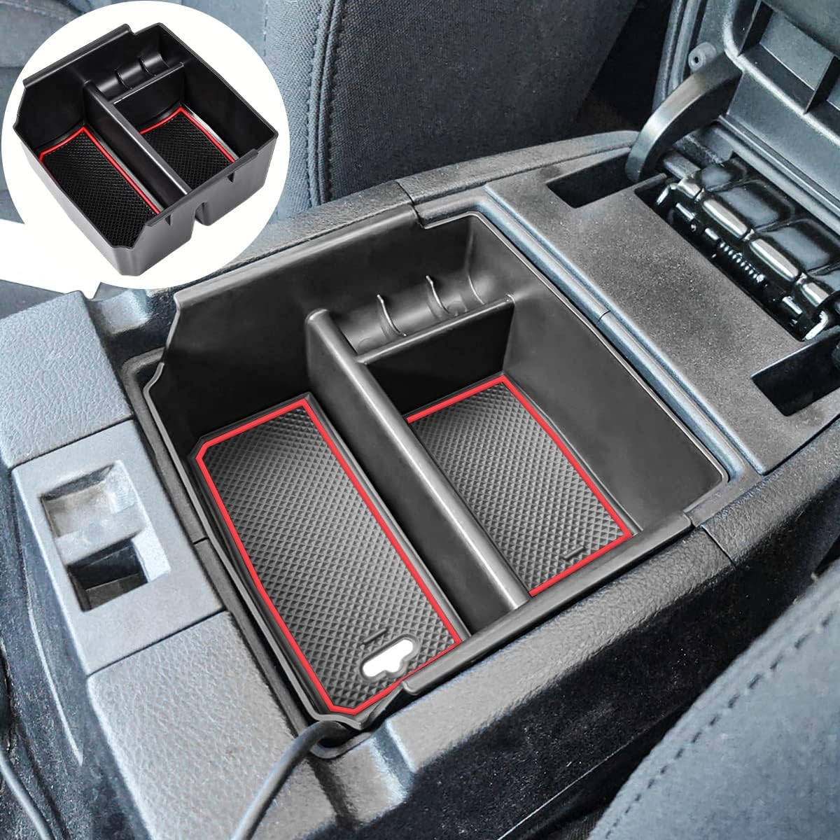 EDBETOS Center Console Organizer Tray Compatible with Wrangler JK/JKU 2011-2018 Rubicon Sport Sahara Accessories Armrest Storage Glove Box, (Red Trim)…