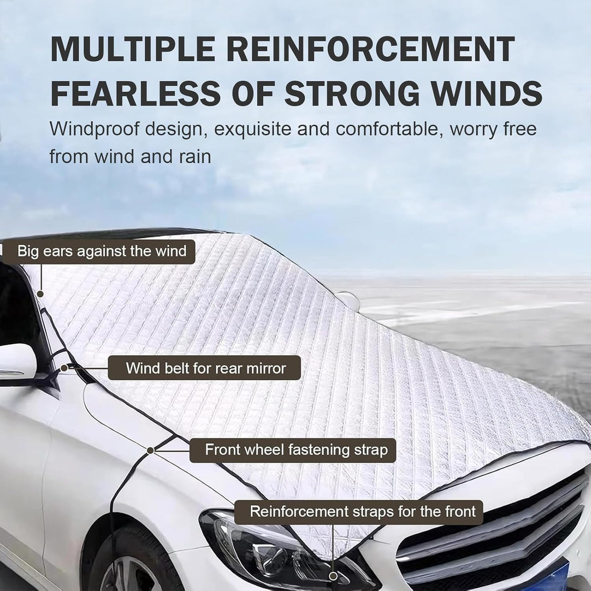 Car Windshield Cover, Waterproof Snowproof Sunshade Cover for Windshield Hood, Thickened Heat-insulating Foldable Car Exterior Accessories, Universal for Most Vehicles (Silver)