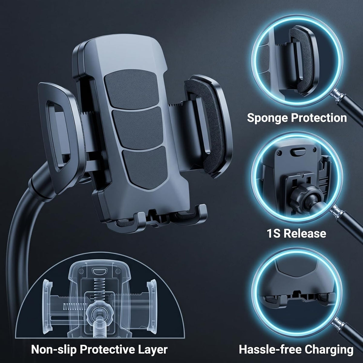 Cup Holder Phone Holder for Car, Adjustable Gooseneck Mount for 4-7" Phones