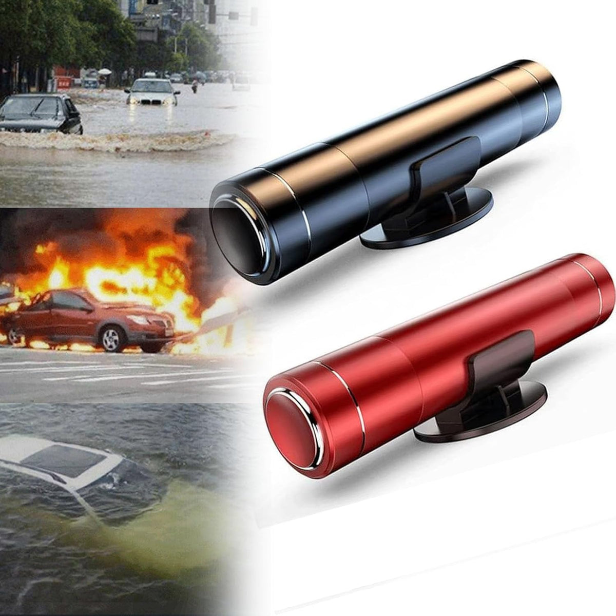 4 PCS Safe Hammer Car Escape Tool and Seatbelt Cutter, Safehammer Glass Breaker, Glass Hammer with Test Glass for Land and Underwater