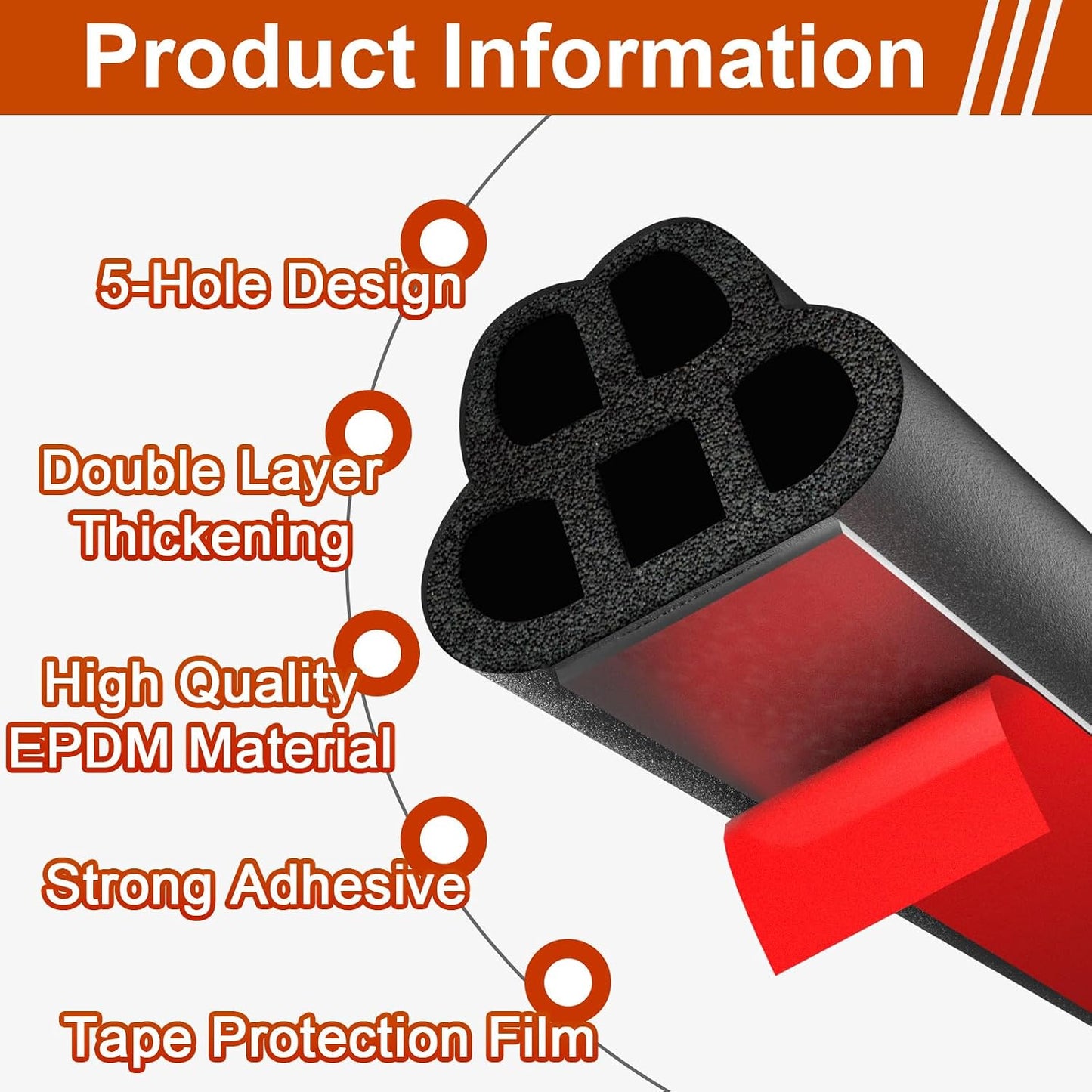 alophoty 34 Ft Car Door Seal Strip Universal Self Adhesive Automotive Weather Stripping, Double Layer 5-Hole Car Door Soundproofing Strip, Rubber Seal Strip for Cars Trucks SUVs RVs
