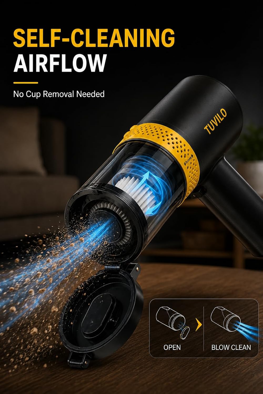 tuvilo Foldable Handheld Vacuum and Blower 4-in-1, 15600Pa Cordless Car Vacuum with Self-Cleaning System, Portable Mini Vacuum Cleaner for Car Home Office Pet Hair, USB-C Rechargeable, Pro Kit