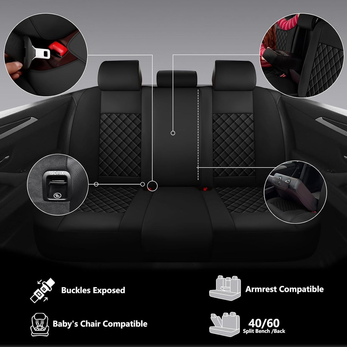 Full Coverage Black Leather Car Seat Covers Full Set