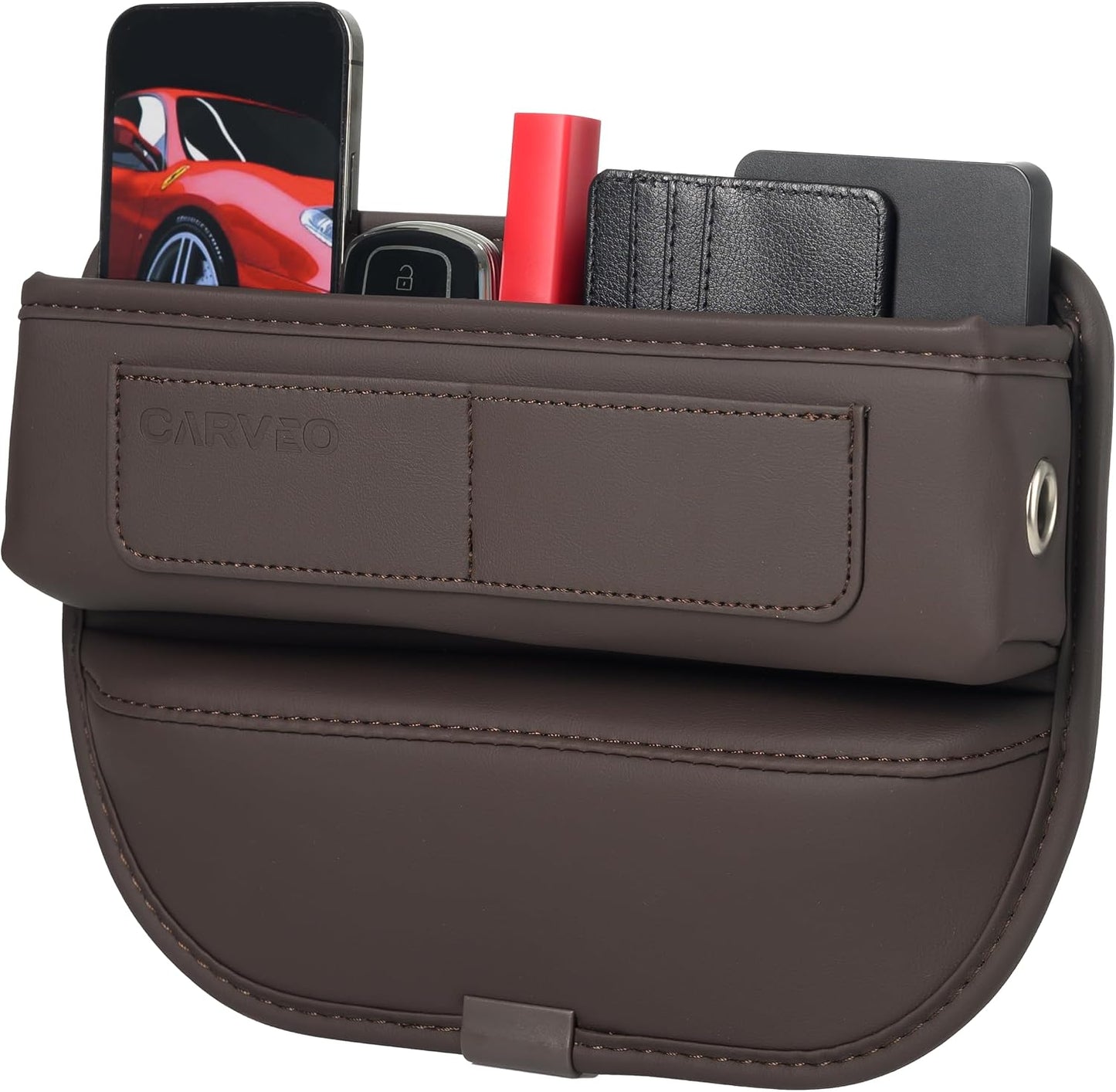 Car Seat Gap Filler Organizer with Charging Hole, In Between Car Seat Catcher for Car, Truck, SUV, Premium PU Leather Interior Accessories, Console Organizer for Phone, Keys and Small Items – Brown