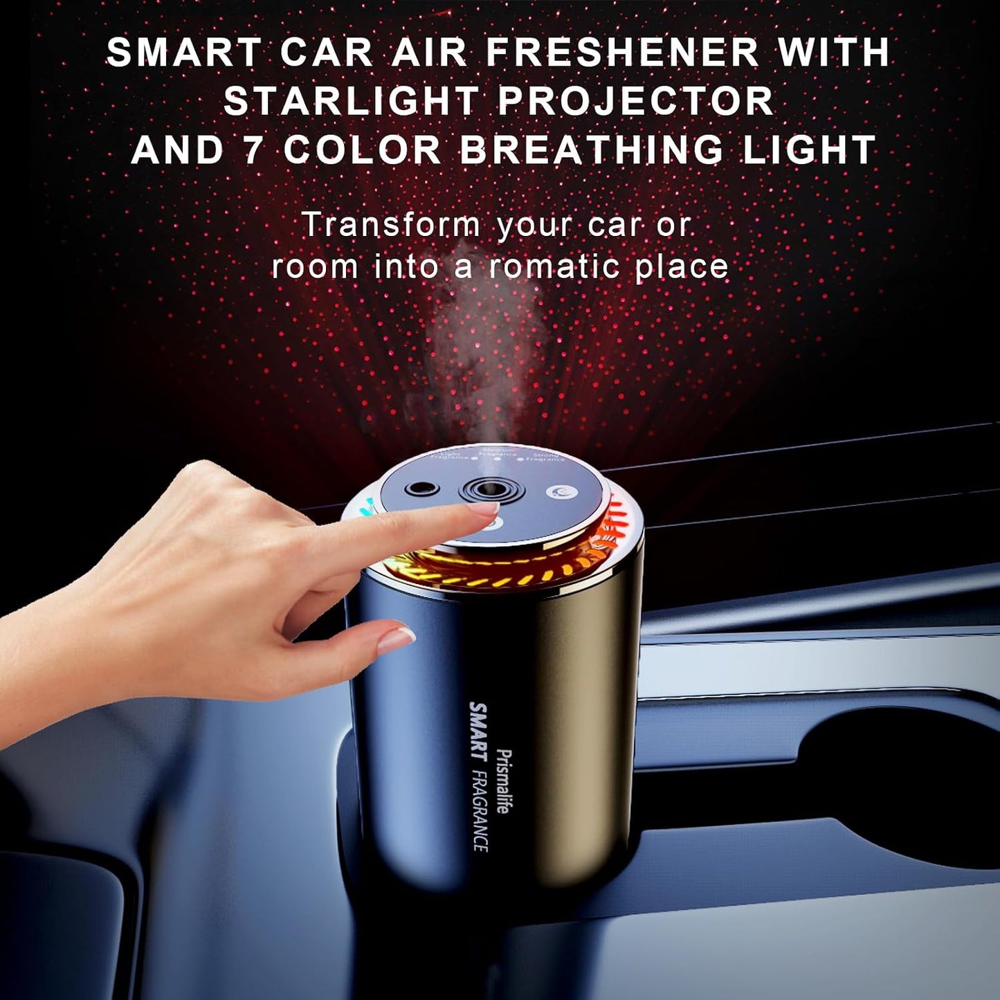 2025 Upgrade Smart Car Air Freshener, Rechargeable Car Air Freshener Diffuser with Starlight Projector & Atmosphere Light, Adjustable Car Freshener with Ultrasonic Tech & Auto On/Off, 50ml Perfume