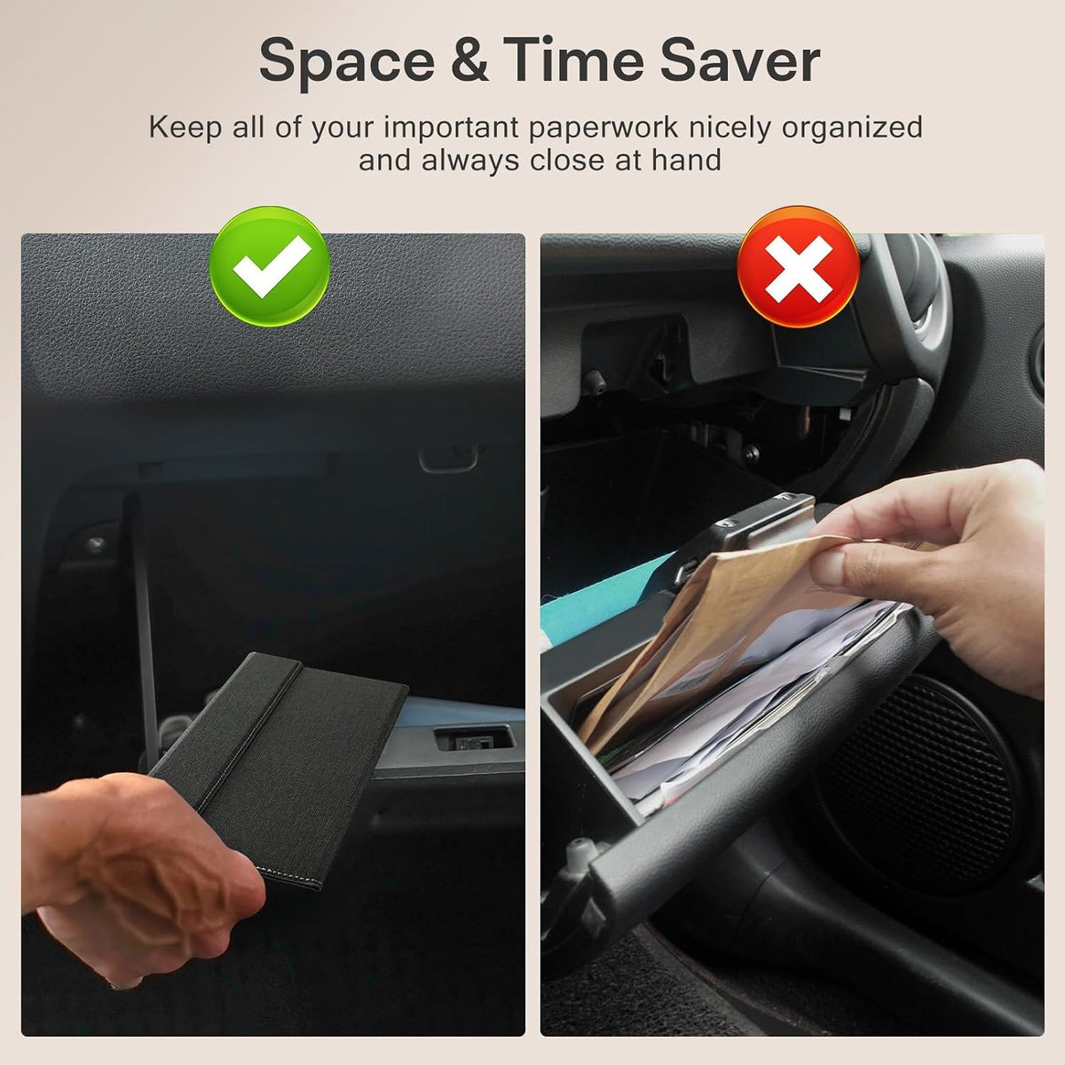 CoBak Leather Car Registration and Insurance Holder with Magnetic Compartment - Vehicle Glove Box Organizer for Driver License, Cards, Emergency Cash - Auto Truck Accessories Case, Cloth Black