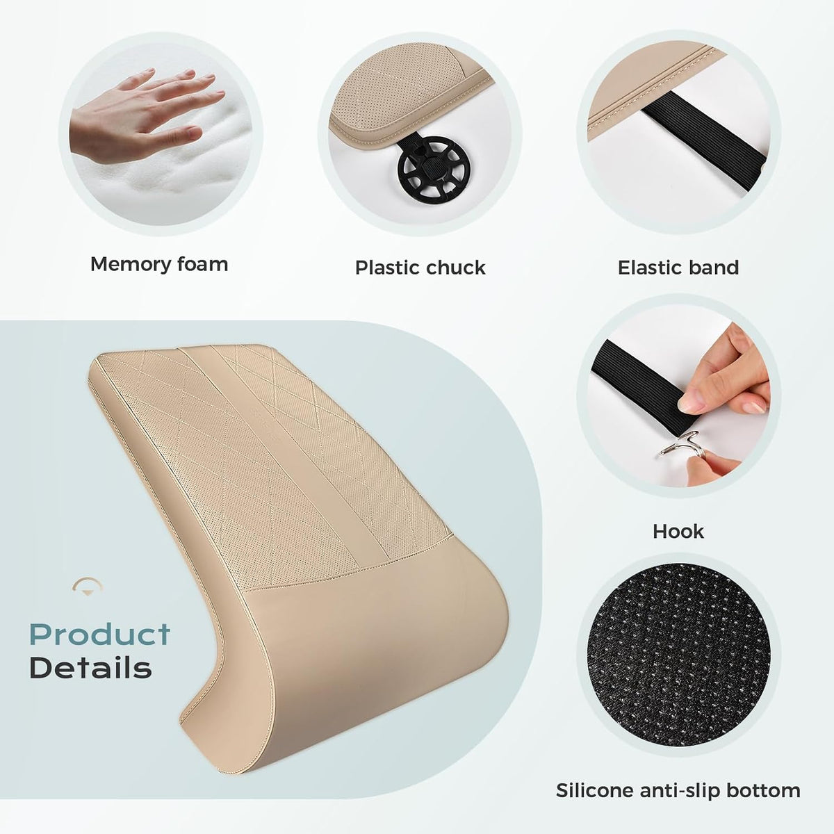 Coverado Car Seat Extender Leg Support, Leather Leg Extender Cushion for Car Seats, Waterproof Car Seat Cushion Universal Fit for Most Vehicles (Beige)