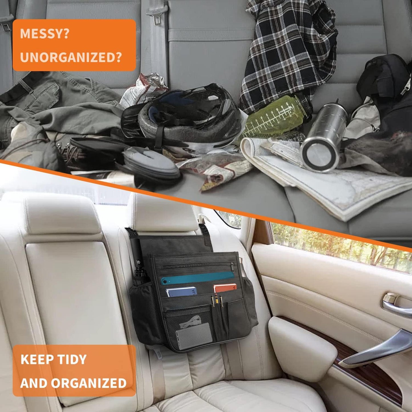 Boczif Car Backseat Organizer, Hanging Passenger Seat Storage Bag, Car Front Seat Organizer for Office Kids Suplly,Truck Cab Organizer with Separately Pokect for Laptop, Multiple Pockets, Cup Holders