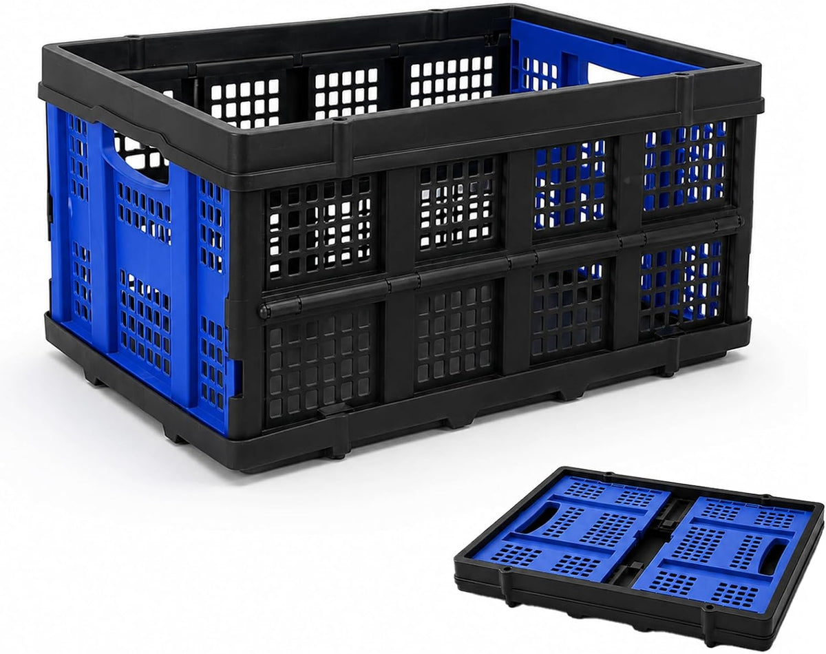 49L Collapsible Storage Crate, Stackable, Blue, 1 Pack