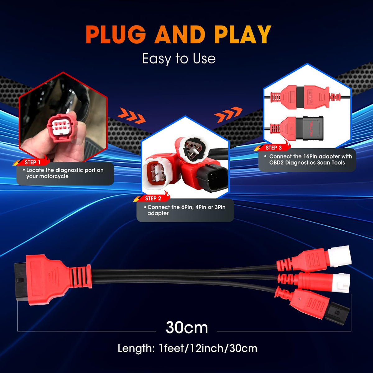 Autel Original 3-in-1 OBD2 Adapter Cable,16 Pin to 6/4/3 Pin OBD Diagnostic
