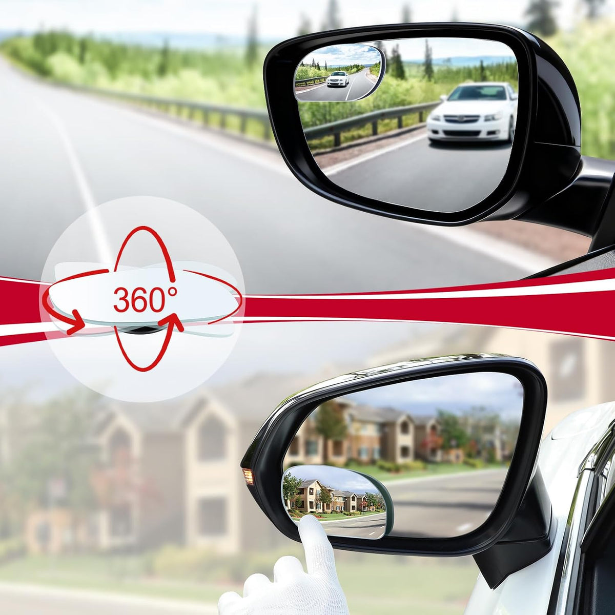 LivTee Blind Spot Mirrors, HD Glass Frameless Convex Rear View Mirrors, Wide Angle Adjustable Stick for Side Mirror, Automotive Exterior Accessories for Car, SUV & Trucks, Pack of 2