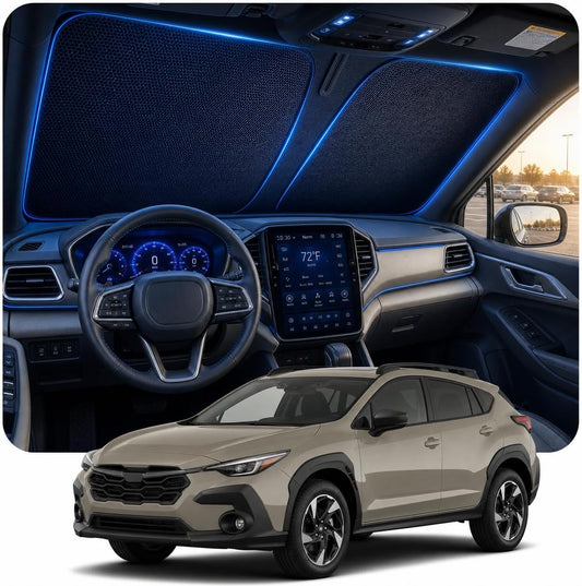 [2026 Upgraded] DooGooCoo Windshield Sun Shade for Subaru Crosstrek 2018-2025 2026 [Cooling Ice-Crystal, 100% Sun Block ] Sunshade for Car Windshield for Subaru Crosstrek Sun Shade, Custom Fit.