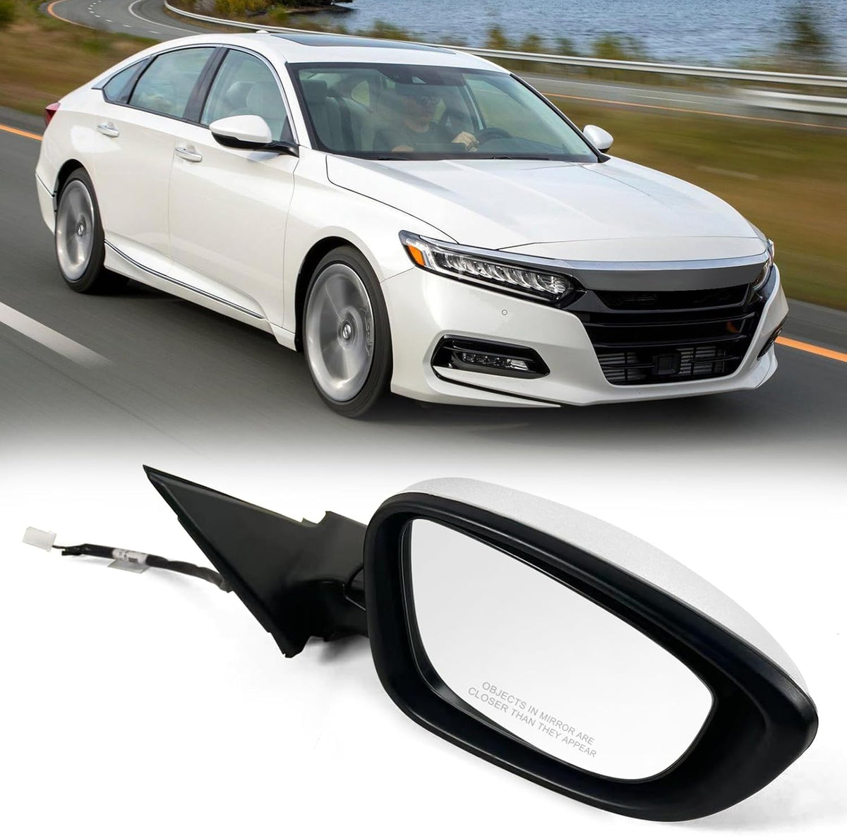 Right Passenger side Mirror Fits 2018-2022 Honda Accord LX, Sport With Power Glass, Heated, Blind Spot Detection and Manual Folding Match to Crystal Black Pearl Replace HO1321329 (7Pins)