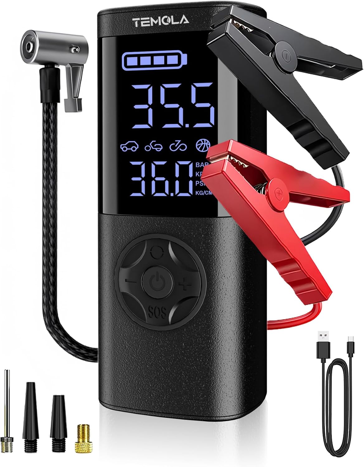 TEMOLA Portable Car Jump Starter with Air Compressor, 150PSI Jump Box