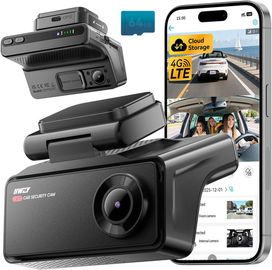 IIWEY 4G LTE Dash Cam with Live View, Instant Alert, Cloud & SD Storage