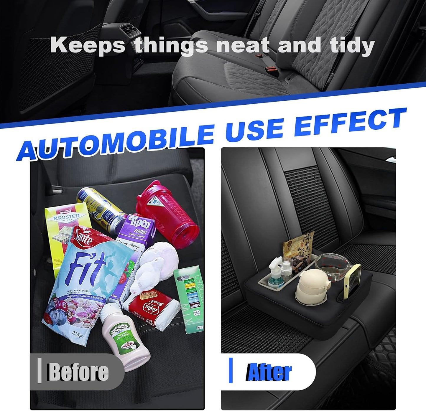 Kewucn Car Back Seat Organizer, Leather Sofa Cup Tray, Waterproof Pillow to Store Drink Snack Phone, Universal Auto Cup Holder for Car, RV, Sofa, Bed (Black)