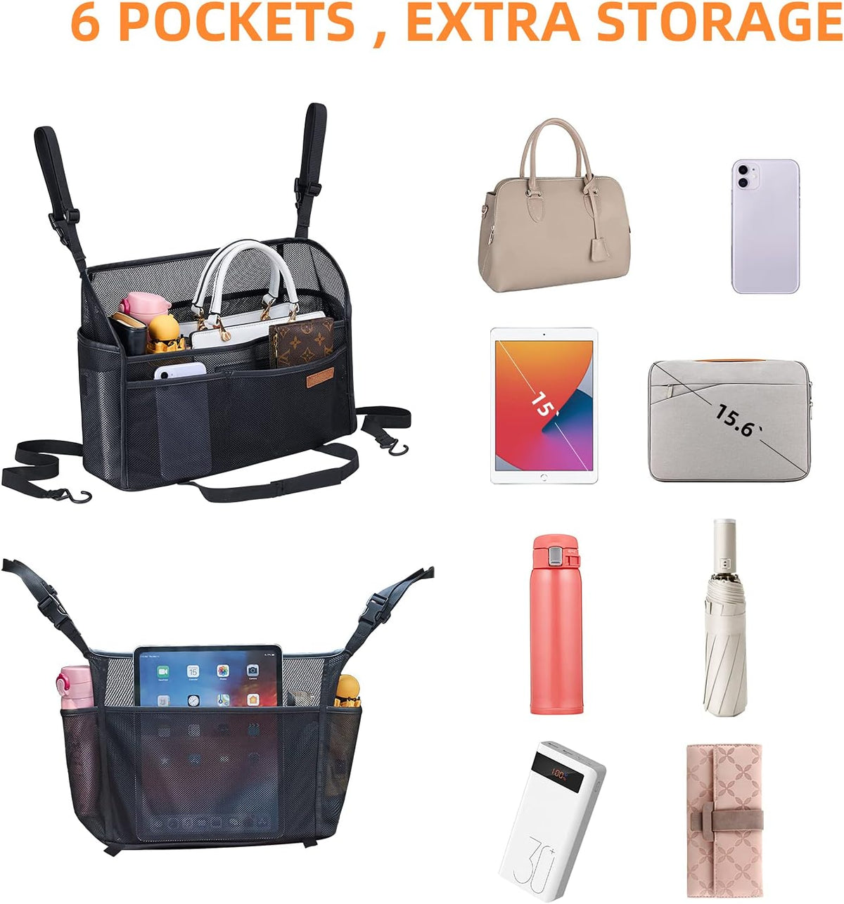 WLLWOO Car Net Pocket Handbag Holder Between Seats Back Storage Organizer Purse Holder for Console Front Seat Storage Barrier