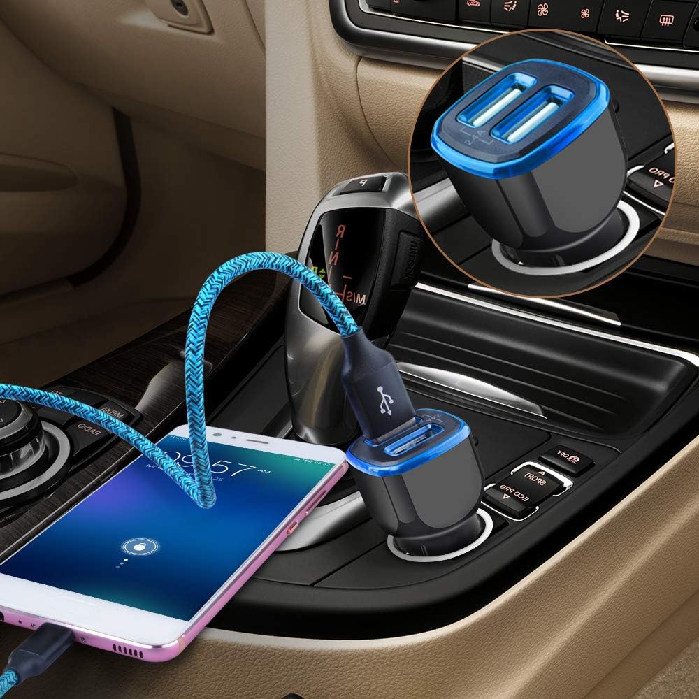 Samsung S25 Android Dual USB Car Charger, Wall Plug with Type C Charge Cable Fast Charging Cord for Samsung Galaxy A36/A56/A16 5G/S25 Ultra/S25 Plus/S24FE/S24 Ultra/S23FE/A50/A20/A15/A17/A55, 2 Pack