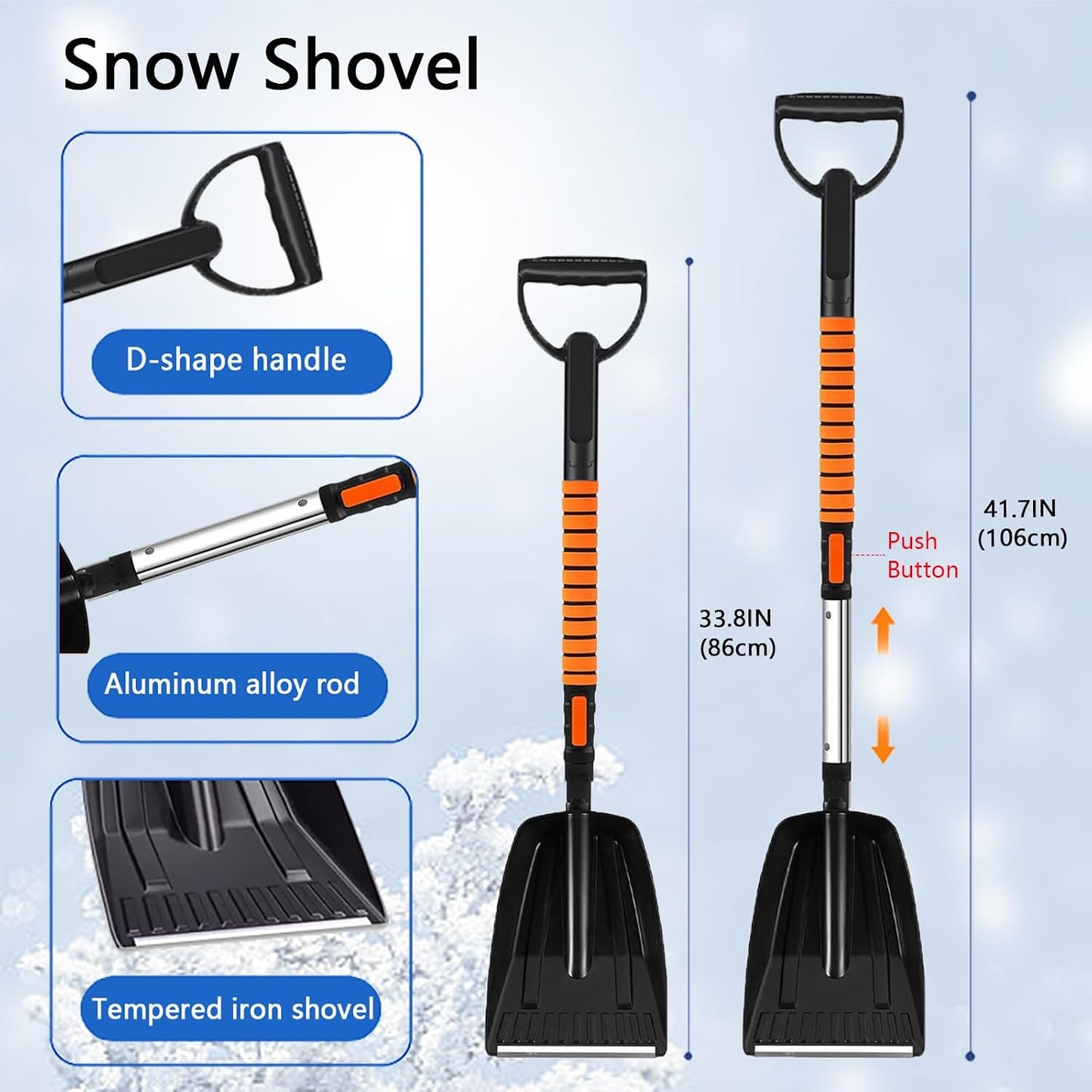 42'' Ice Scraper and Extendable Snow Brush for Car Windshield with with Foam Grip and 360° Pivoting Brush Head Snow Scraper,Snow Pushing Plate, Pivoting Snow Broom