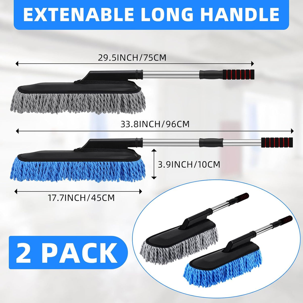 2 Pack Microfiber Car Duster Exterior Scratch Free, Blue Gray