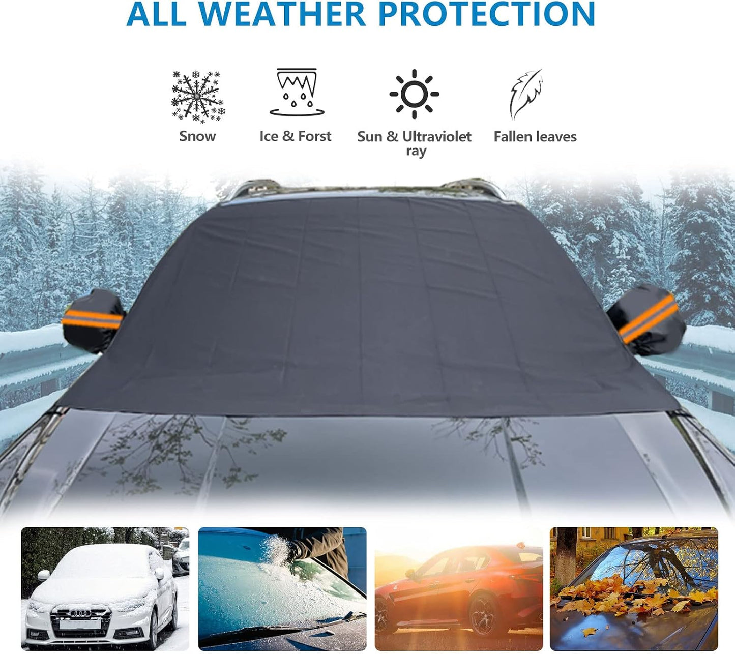 Windshield Cover for Ice and Snow, Thicken Extra Large Size Car Windshield Snow Cover with Side Mirrors Cover, Winter Windshield Covers Windproof Covers Fits Most SUVs Trucks (82.8"x 47")