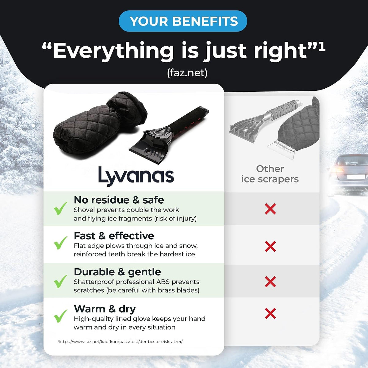 Car Ice Scraper for Car Windshield with Glove - Warm and Dry Hands