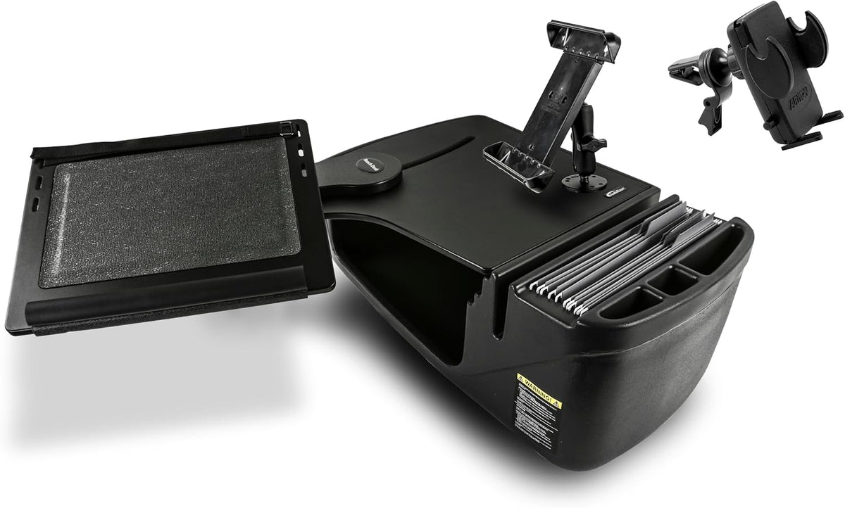 AutoExec Reach Desk Front Seat Car Desk and Portable Workstation with Tablet Mount and Phone Vent Clip, Black