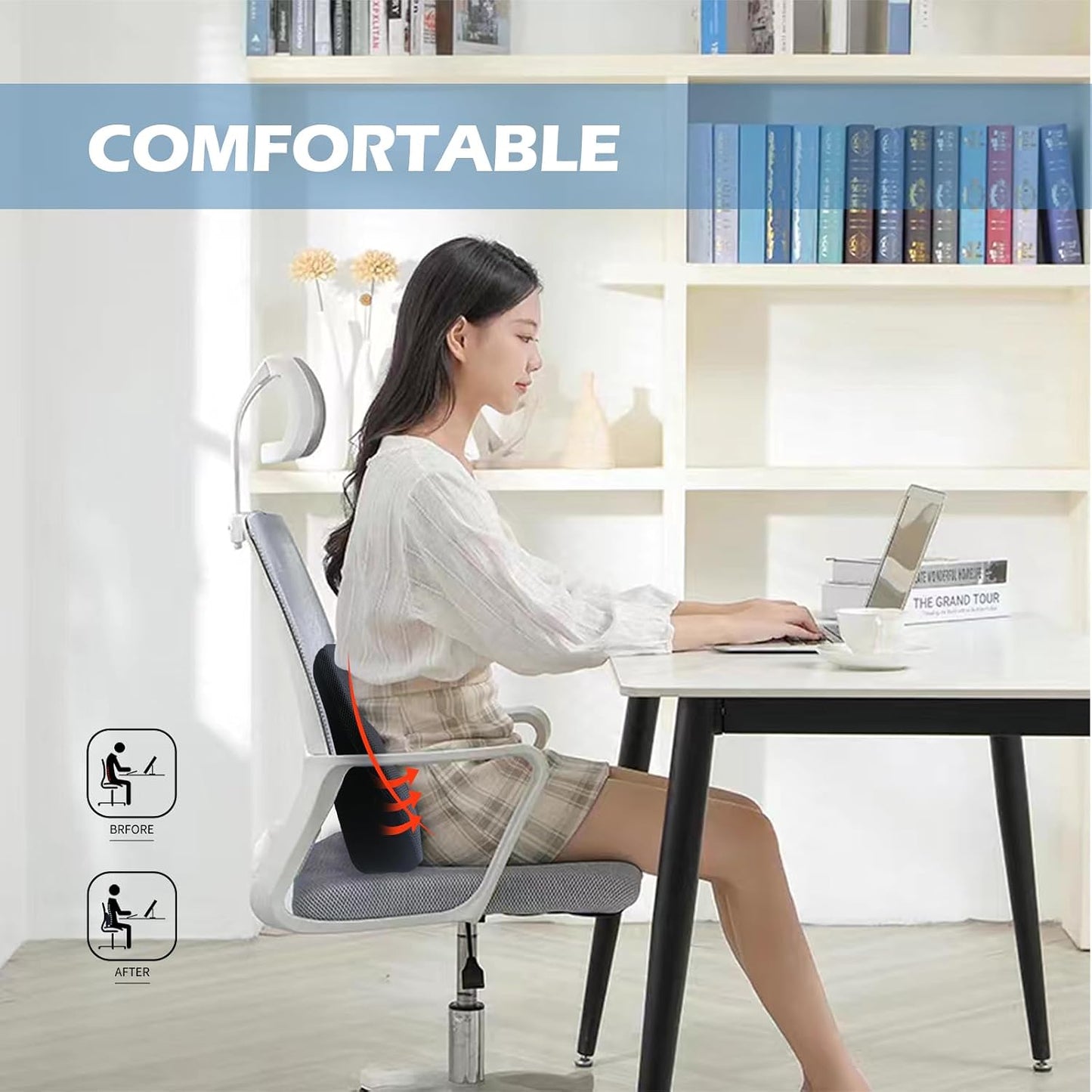 Super Cozy Lumbar Support Pillow for Car/Office Chair, 100% Memory Foam Lumbar Pillow with Breathable Removable Cover, Ergonomic Design - Back Support for Back Pain Relief(Adjustable Strap, Black)