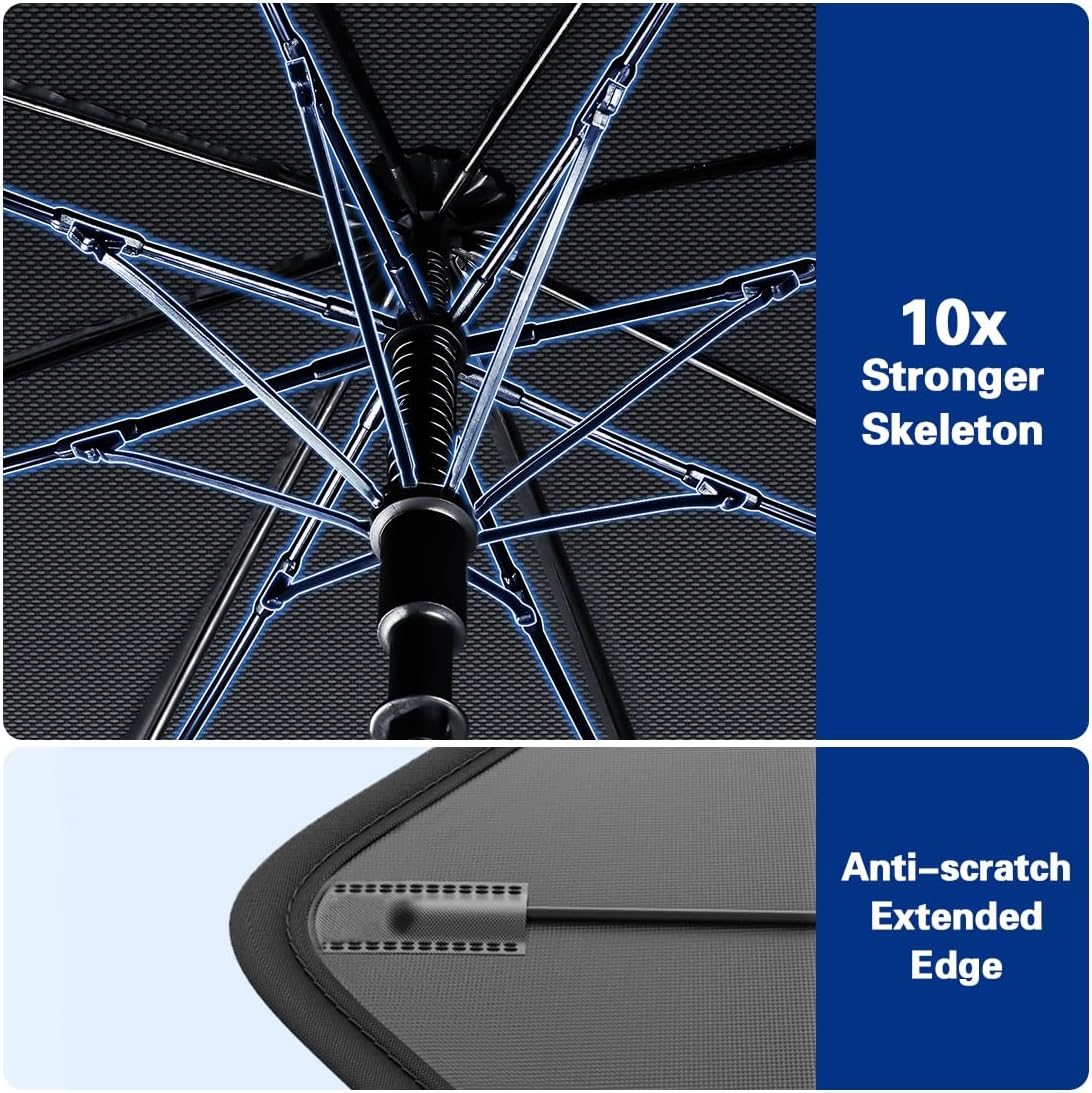 2026 Windshield Sun Shade Umbrella, Foldable Car Umbrella Sunshade with UV Block Car Front Window (Heat Insulation Protection) for Auto Windshield Covers Blackout Trucks Cars (Large)