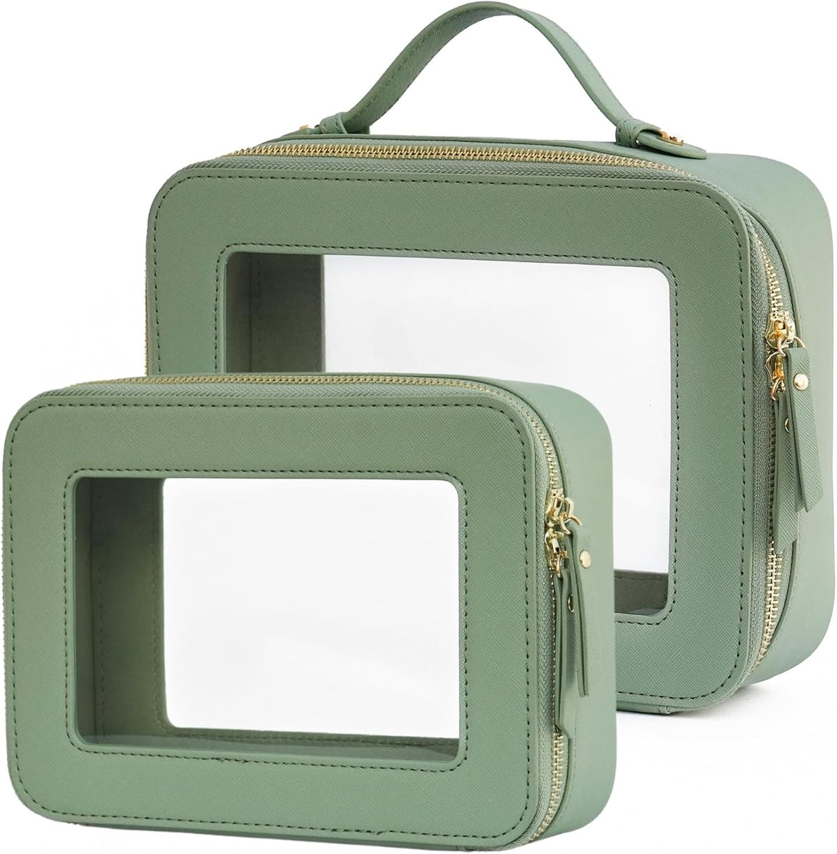 Popvibe Clear Toiletry Bag 2 Pack, Travel Makeup Bag Medium and Large Green