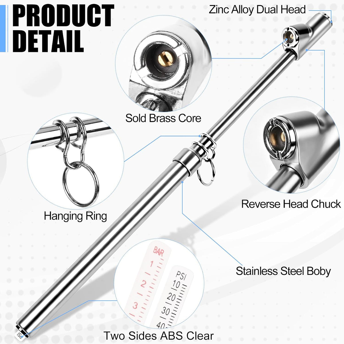 Heavy Duty Tire Pressure Gauge-2 Pack (Sliver)