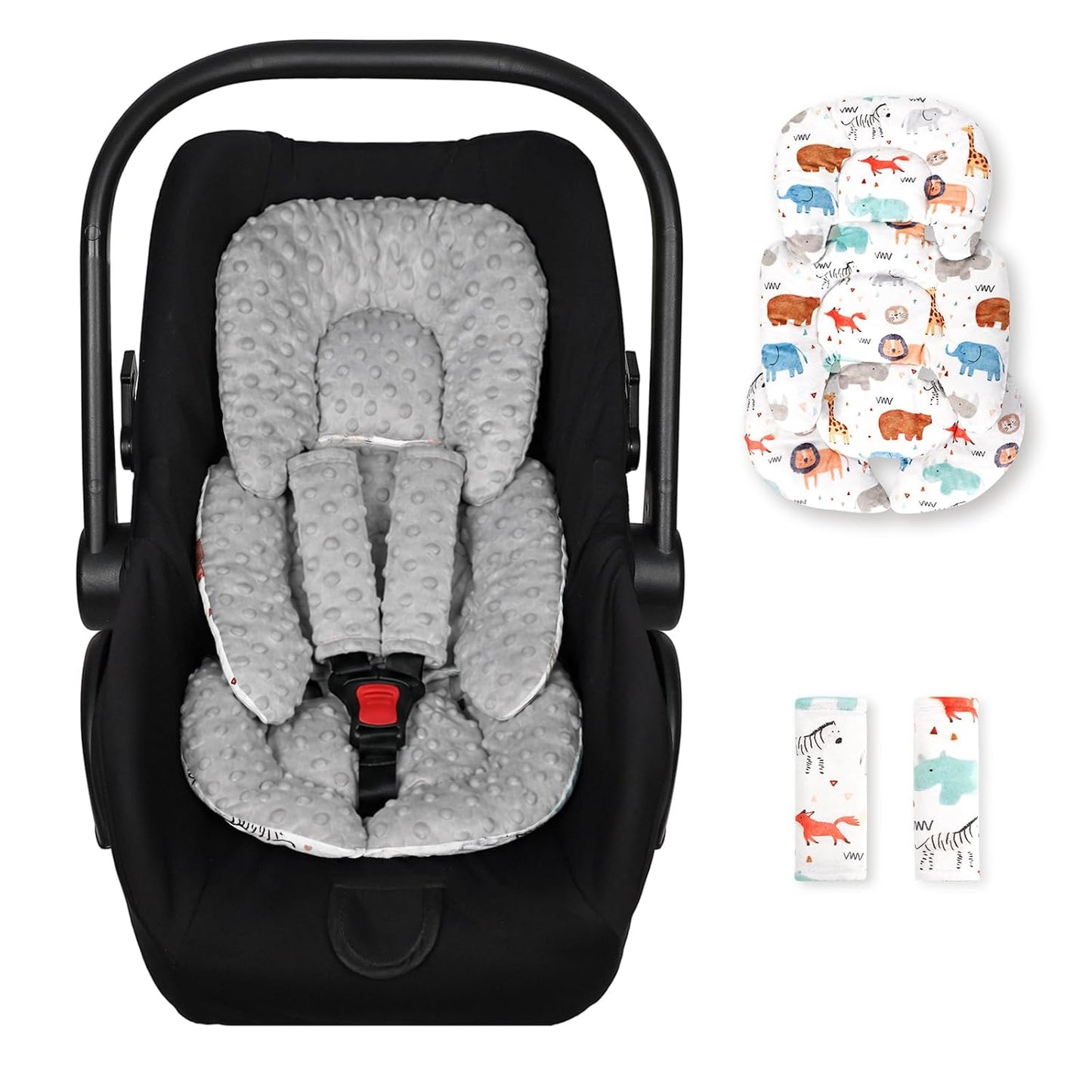 Infant Car Seat Insert, Car Seat Head Support Baby with 2 Covers, Ultra-Soft Newborn Carseat Insert, Perfect for Car Seat, Stroller, Swing, Animals