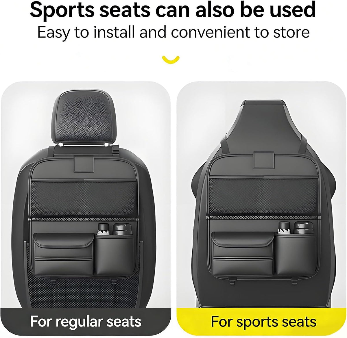 2 Pack Universal Premium Leather Foldable Car Backseat Organizer with Table Tray, Seat Back Protector with Touch Screen Pad Phone Holder, Car Storage Pockets Tissue Box with School Bags Hooks
